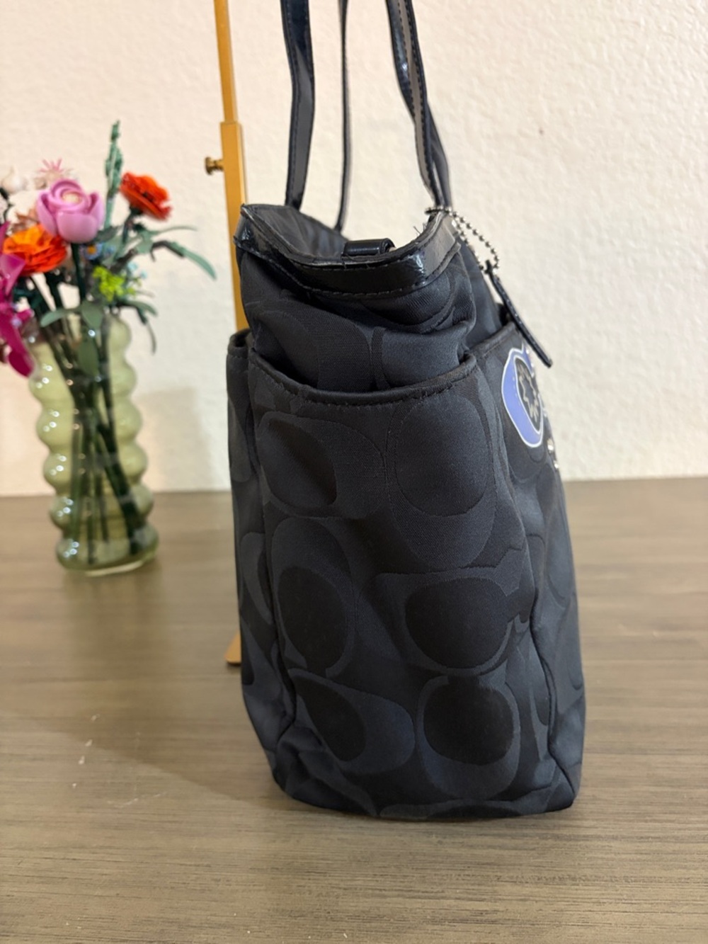 COACH POPPY APPLIQUE DIAPER BABY BAG MULTIFUNCTION TOTE BLACK F17590 RARE - Picture 6 of 14